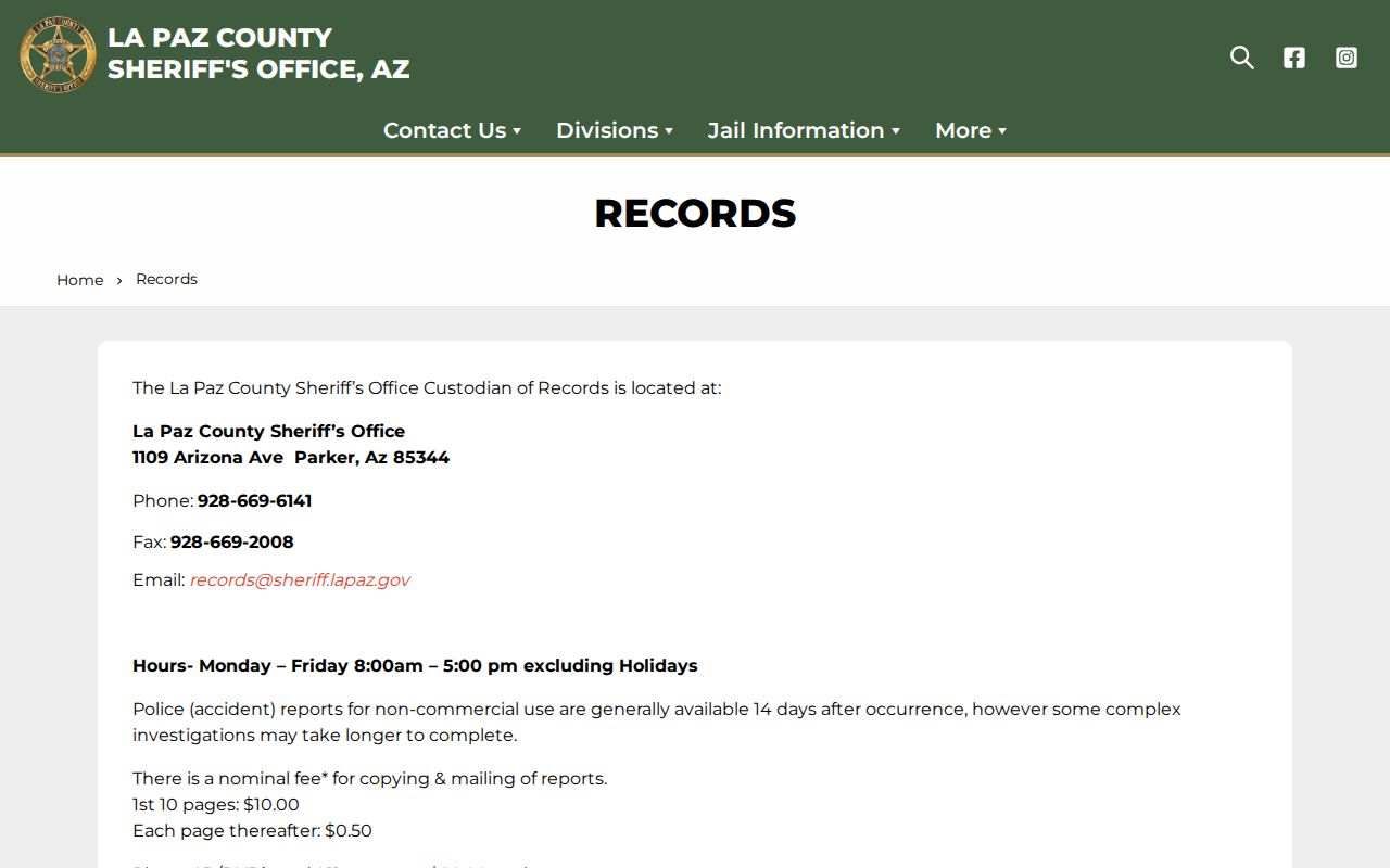 La Paz County arrest report sheriff records request options