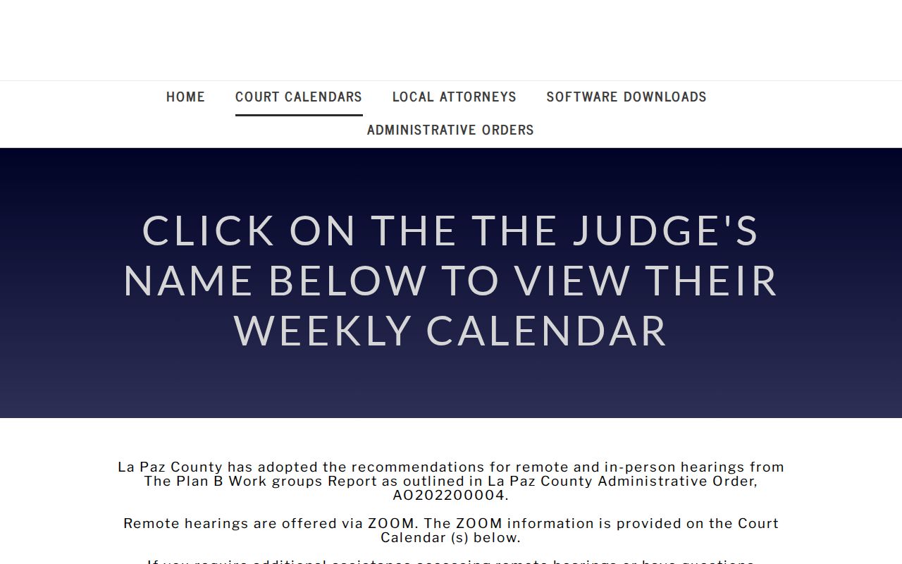La Paz County criminal case calendar for Superior Court proceedings