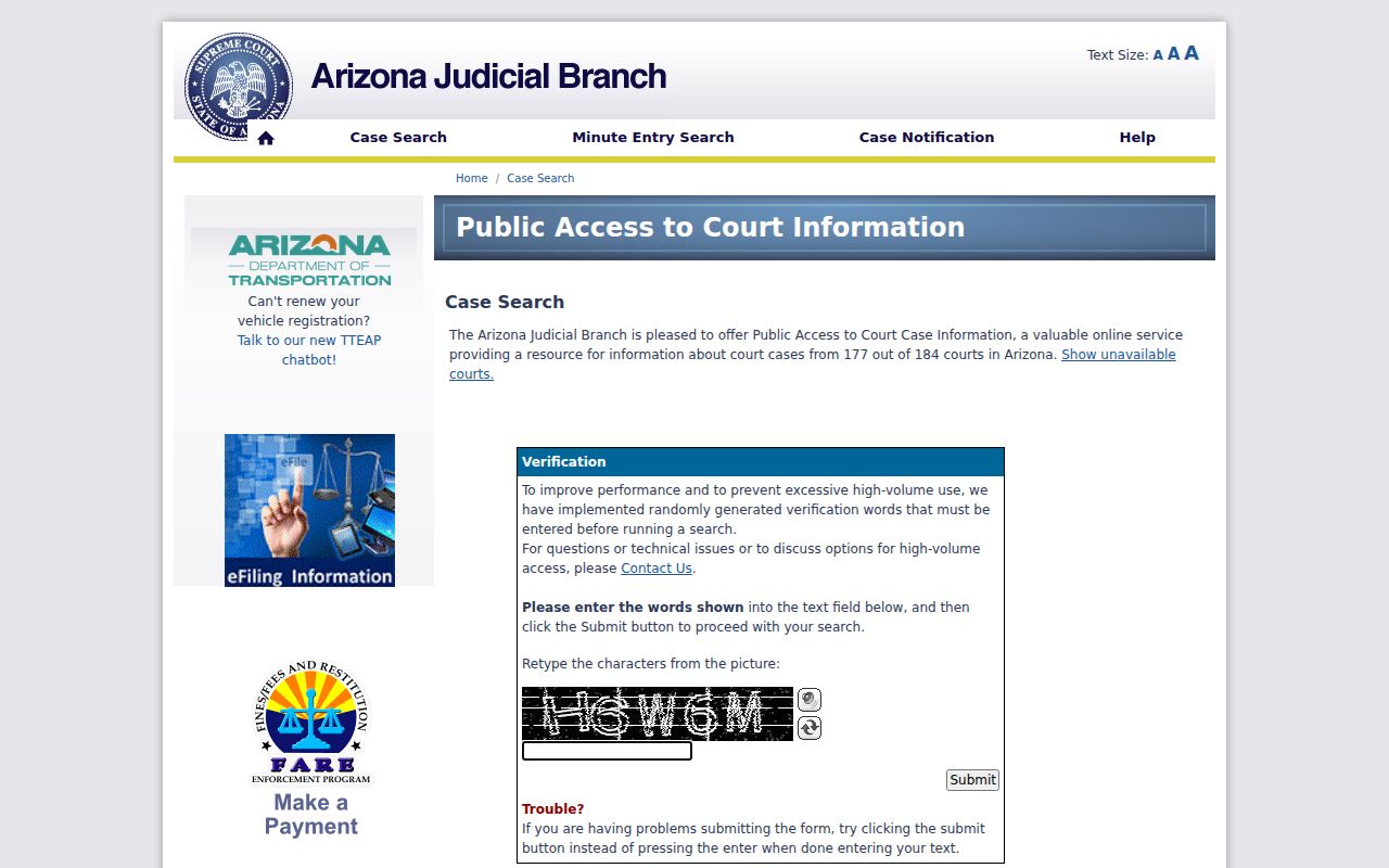 Arizona public search interface for La Paz County criminal court cases