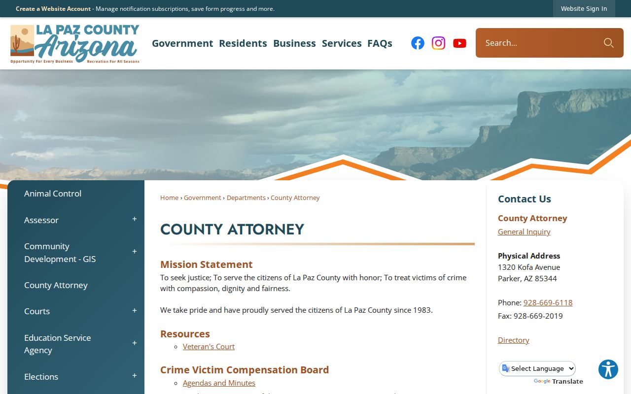La Paz County criminal history County Attorney office