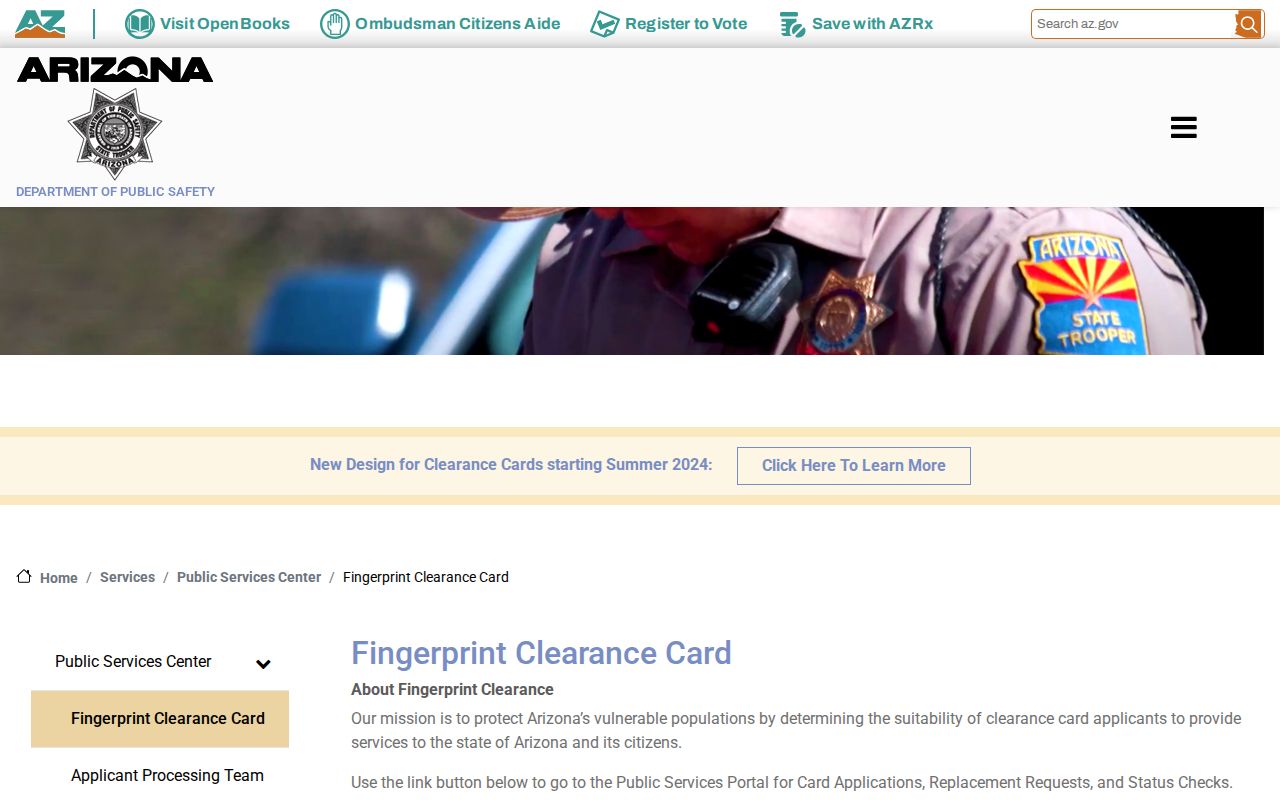 La Paz County criminal history fingerprint clearance card process