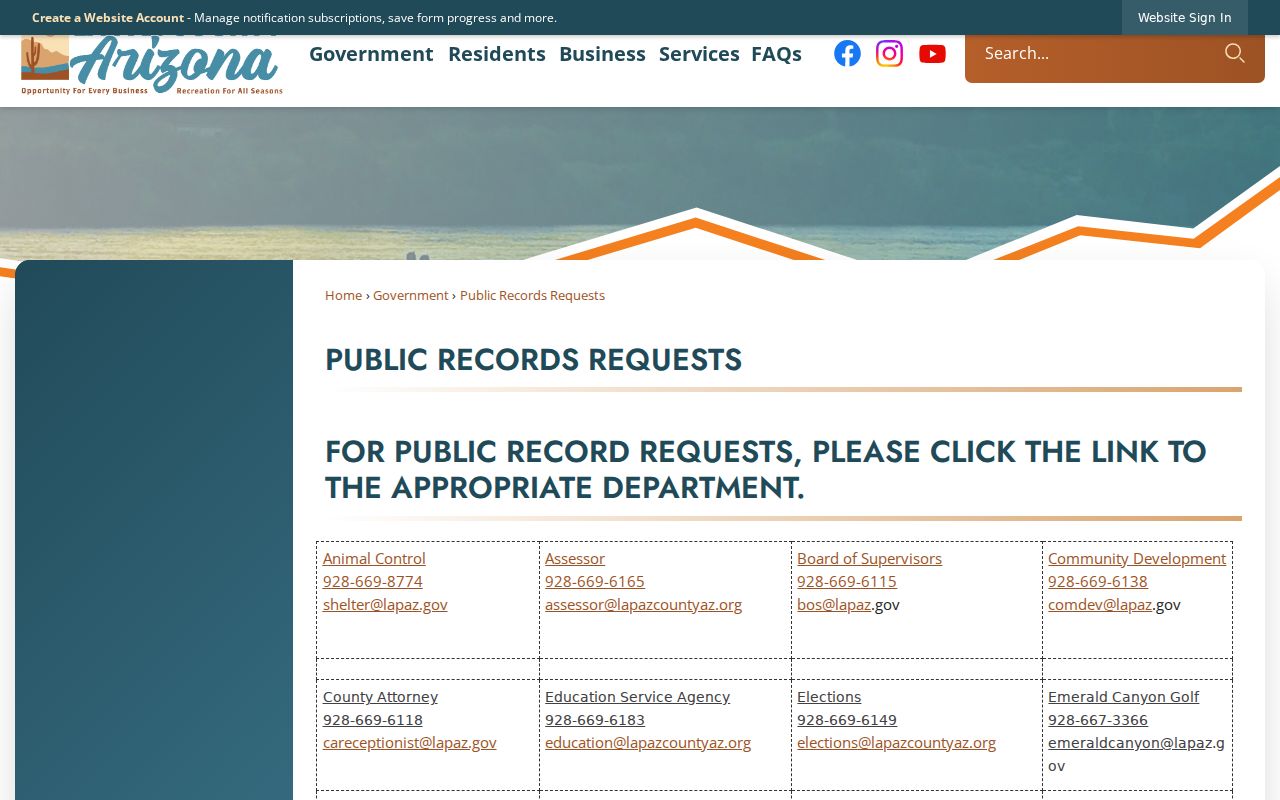 La Paz County criminal history public records request routes