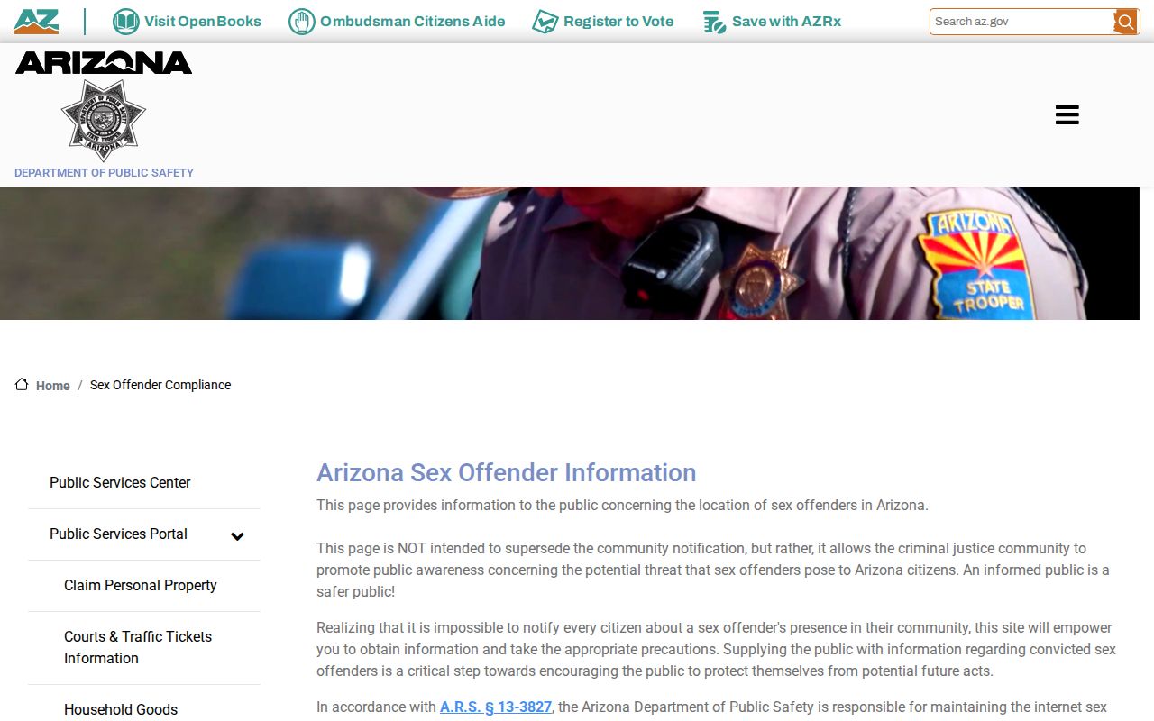 La Paz County sex offender check through Arizona DPS information page